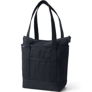 Lands' End Medium Solid Color 5 Pocket Zip Top Canvas Tote Bag Long Handle